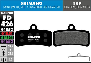 Okładziny hamulcowe Galfer Standard FD426G1053 typ FD426 do Shimano: SAINT, ZEE, XT BR-M8020, XTR BR-M9120, TRP: QUADIEM, SL, SLATE T4 na warunki suche i mokre