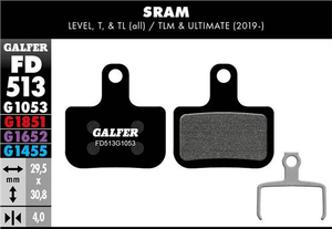 Okładziny hamulcowe Galfer Standard FD513G1053 do SRAM Level T, TL, TLM, i Ulitimate, Force AXS na warunki suche i mokre